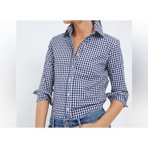 UNITUCKIT Womens Regular Fit Gingham Check Button Down Shirt Blue White Size 16